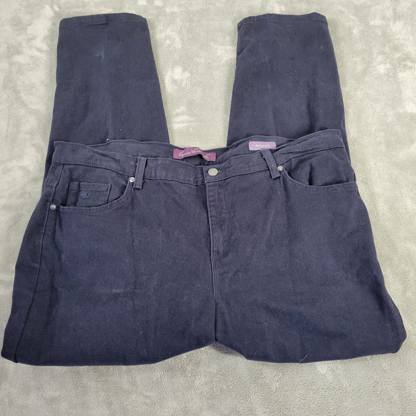 Gloria Vanderbilt Amanda Womens Jeans 18WP Straight Leg Blue Zip Cotton Blend