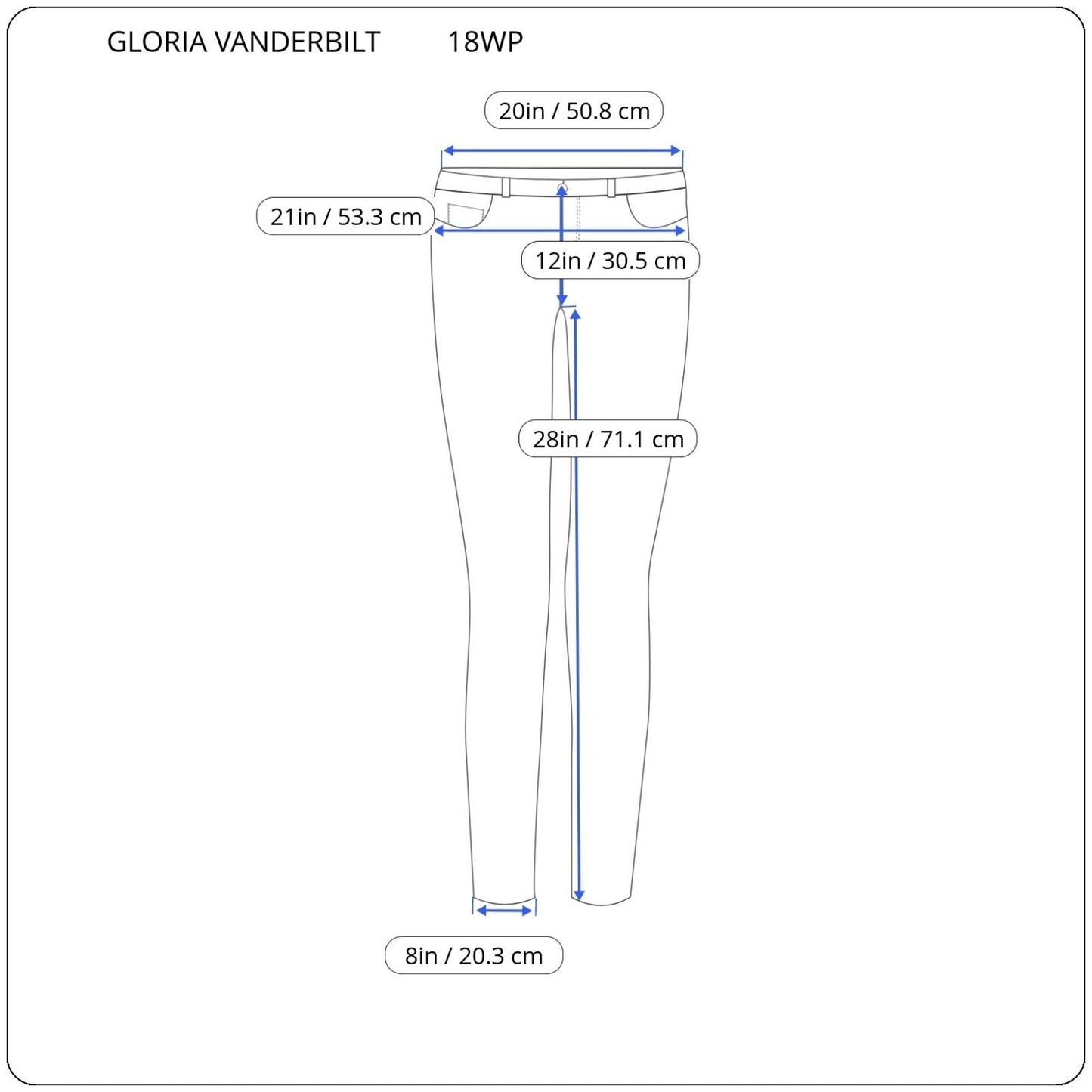 Gloria Vanderbilt Amanda Womens Jeans 18WP Straight Leg Blue Zip Cotton Blend