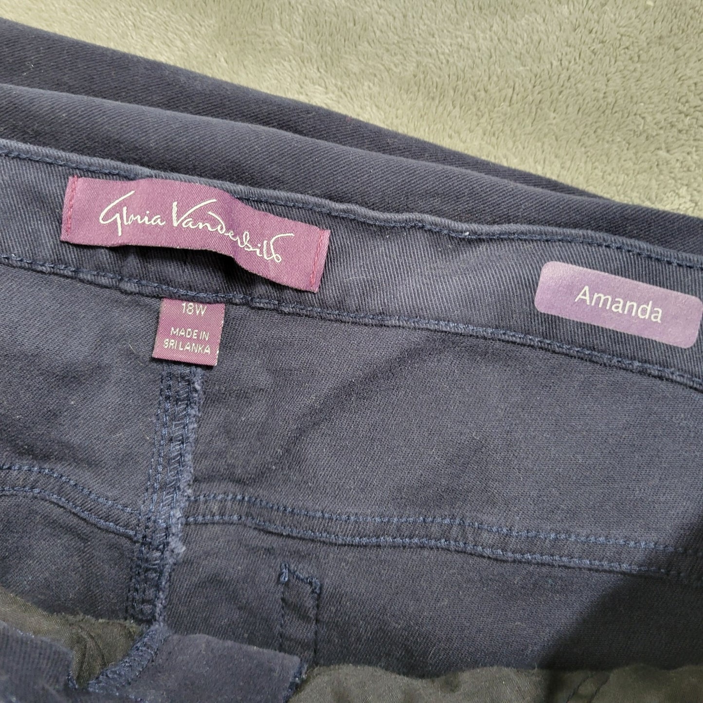 Gloria Vanderbilt Amanda Womens Jeans 18WP Straight Leg Blue Zip Cotton Blend