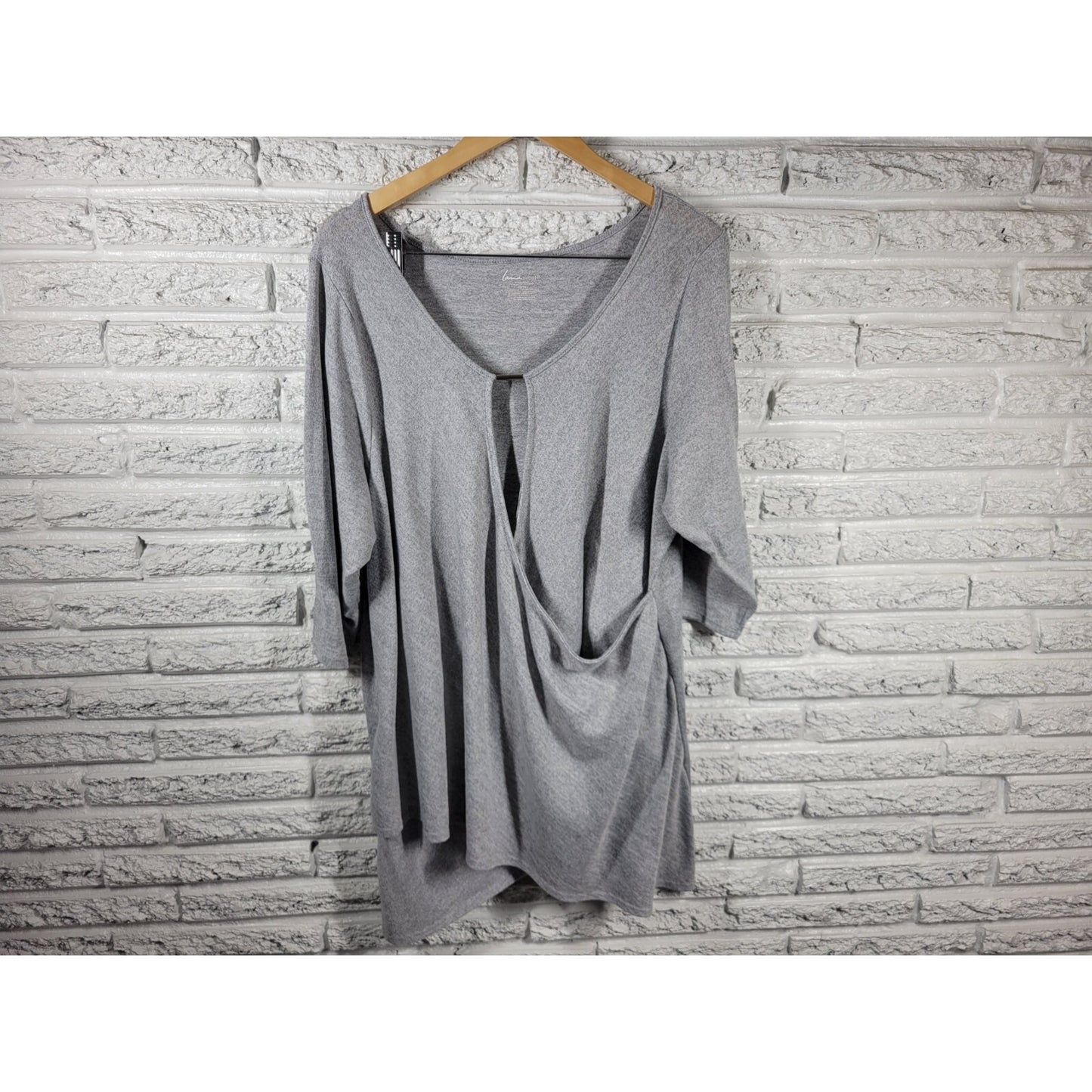 Lane Bryant Womens Top 22 24 Plus Tunic 3/4 Sleeve Knit Gray Poly Blend Keyhole