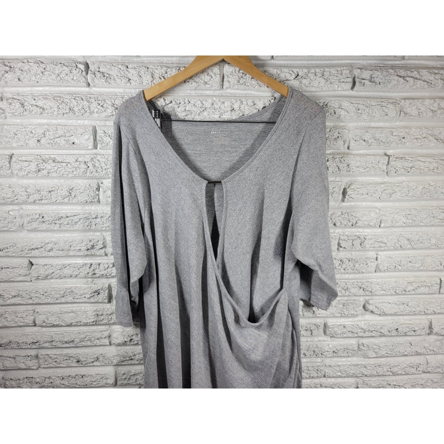 Lane Bryant Womens Top 22 24 Plus Tunic 3/4 Sleeve Knit Gray Poly Blend Keyhole