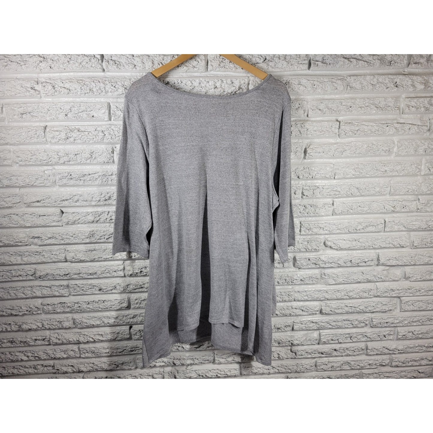 Lane Bryant Womens Top 22 24 Plus Tunic 3/4 Sleeve Knit Gray Poly Blend Keyhole