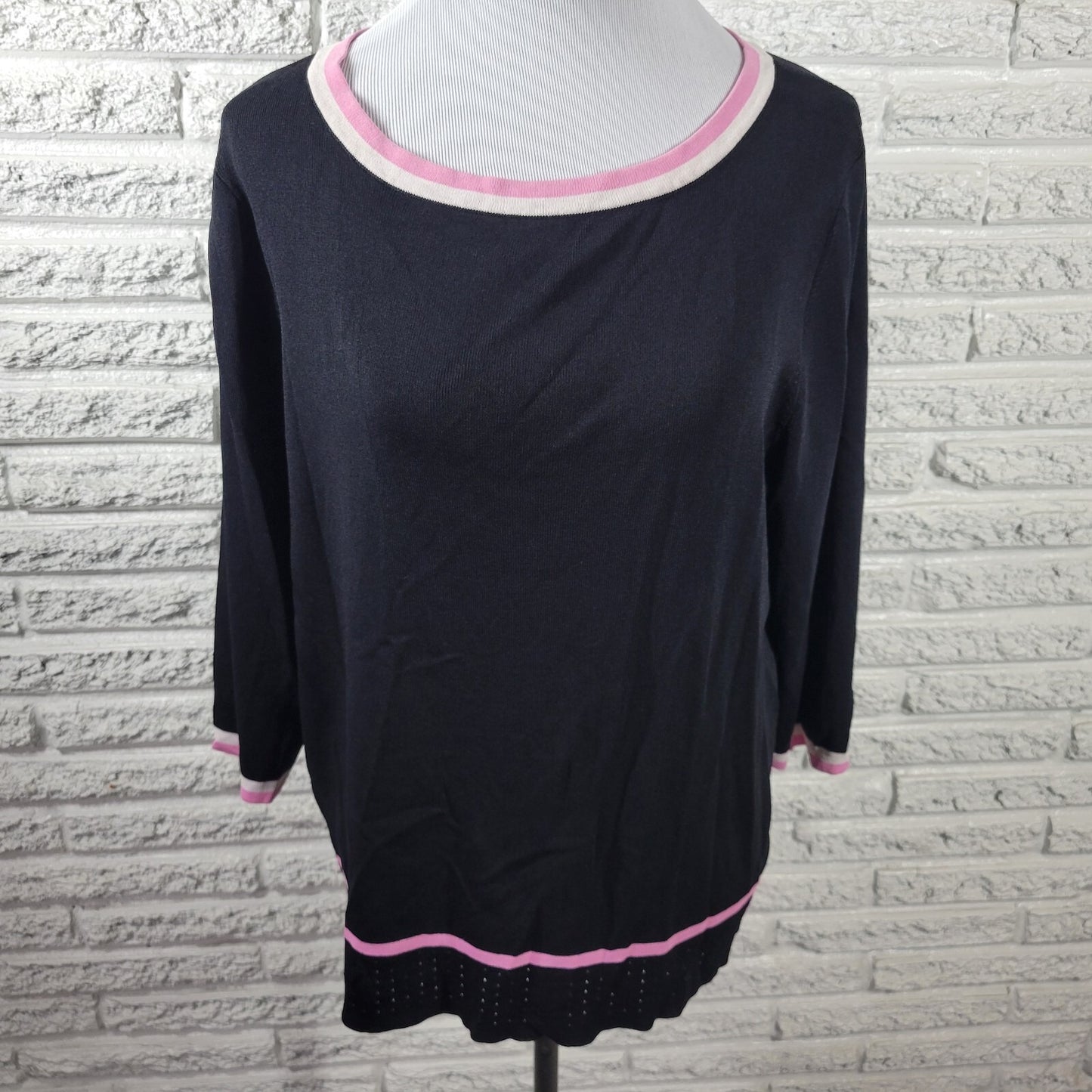 Grace Dane Lewis Women Top 1X Plus 3/4 Sleeve Knit Office Casual Comfy Stretch