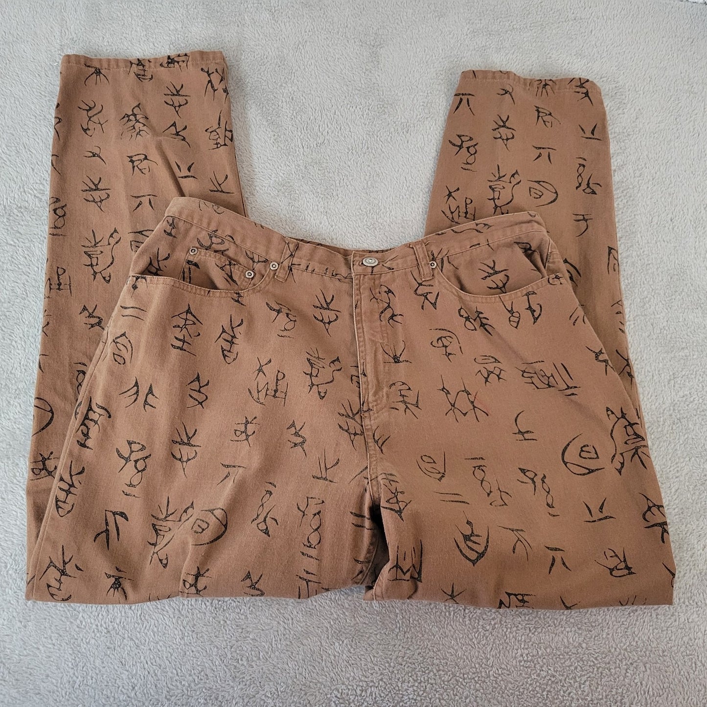 Chicos Design Womens Pants 3 Standard 16 Brown Tribal Print Zip Fly Lightweight