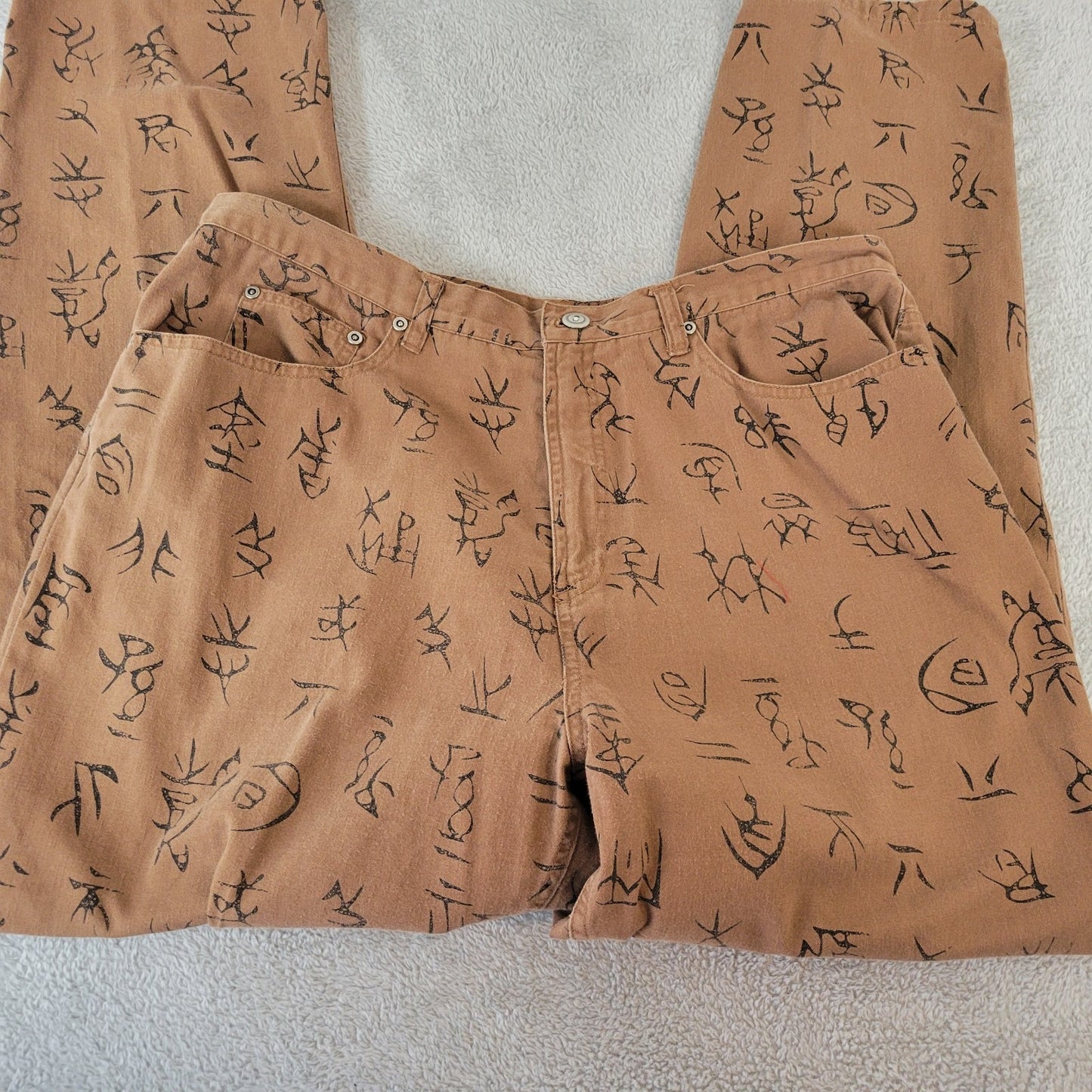 Chicos Design Womens Pants 3 Standard 16 Brown Tribal Print Zip Fly Lightweight