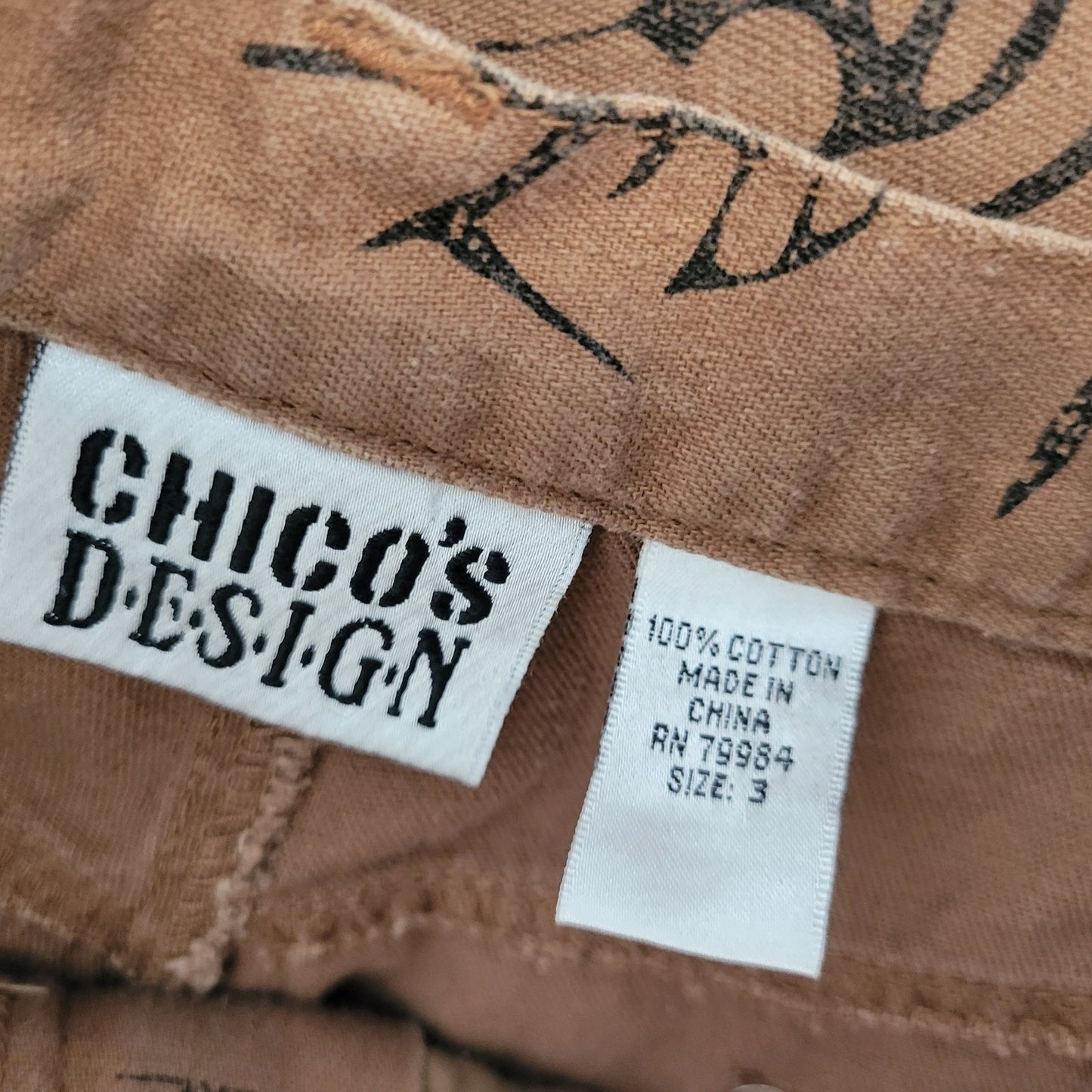 Chicos Design Womens Pants 3 Standard 16 Brown Tribal Print Zip Fly Lightweight