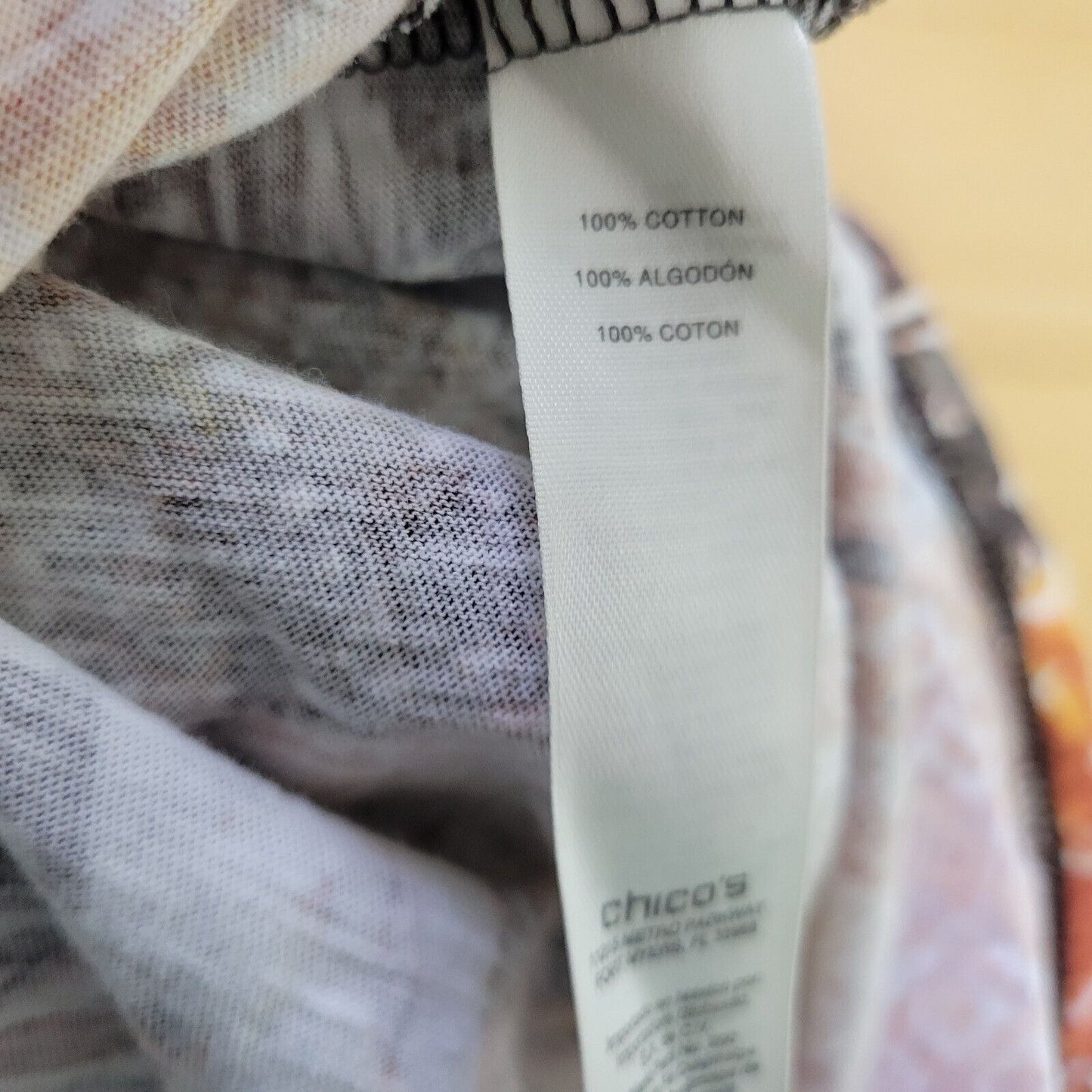 Chicos Womens Top 3 Standard XL 3/4 Sleeve Brown Geometric Pockets Casual Cotton