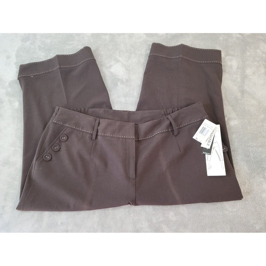 Larry Levine Women Pants 18W Plus Crop Brown Button Hem Poly Blend Pockets New