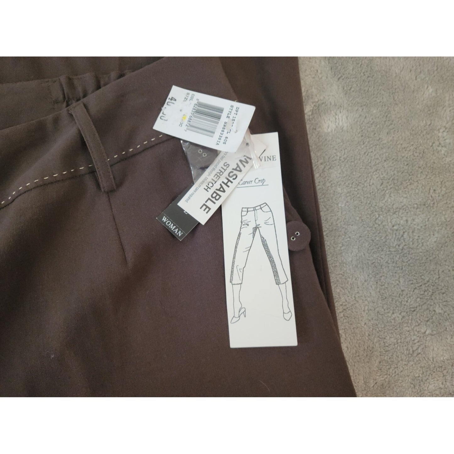 Larry Levine Women Pants 18W Plus Crop Brown Button Hem Poly Blend Pockets New