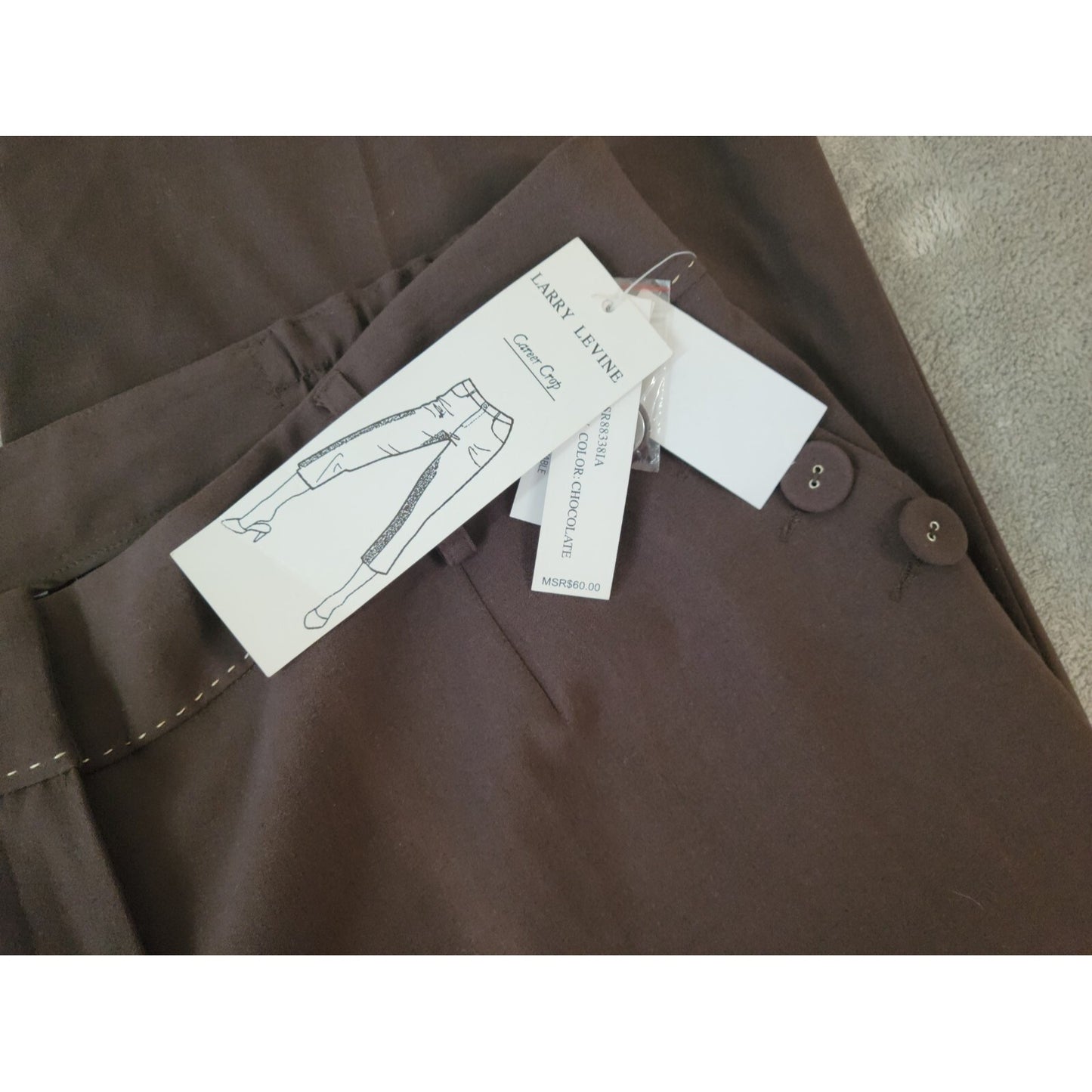 Larry Levine Women Pants 18W Plus Crop Brown Button Hem Poly Blend Pockets New