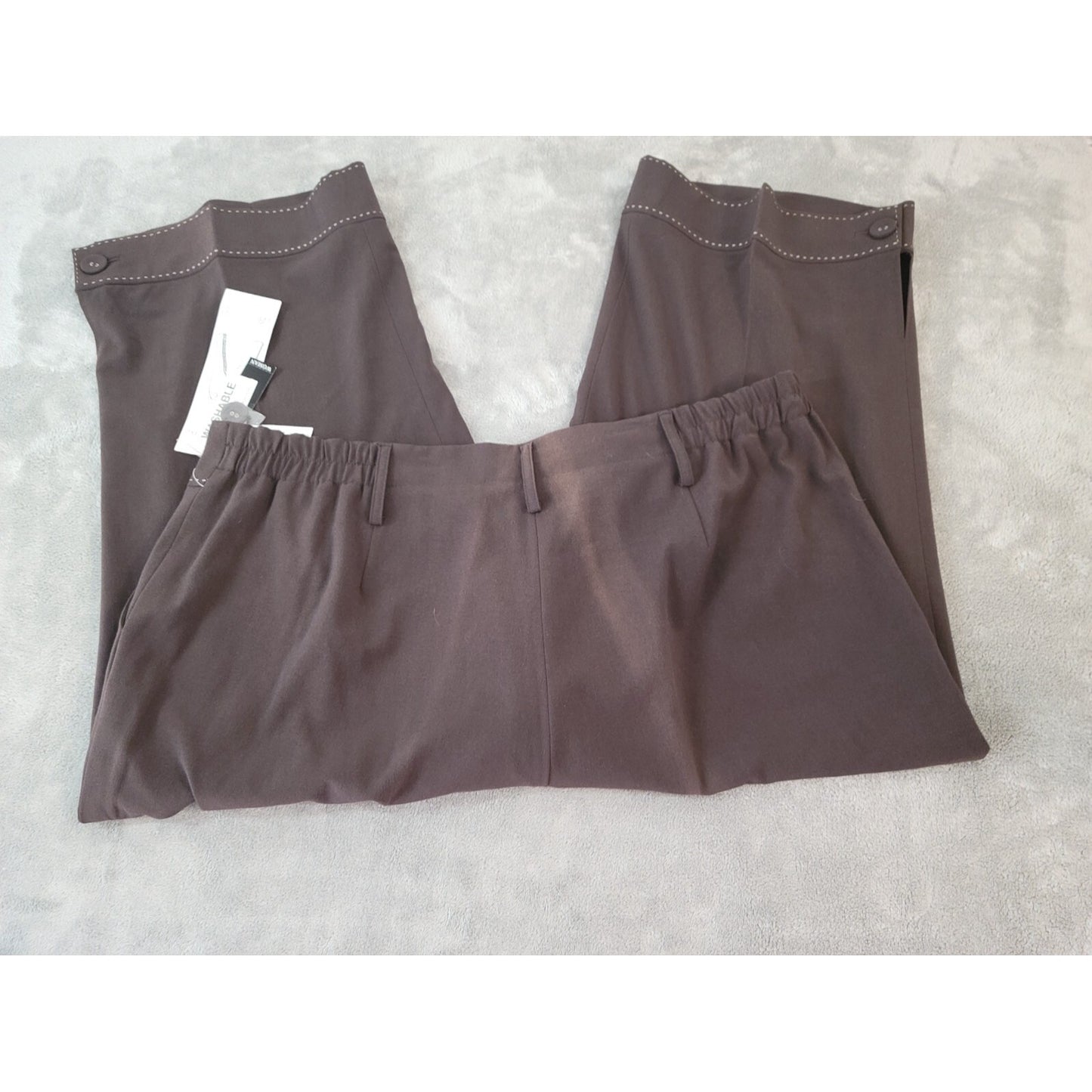 Larry Levine Women Pants 18W Plus Crop Brown Button Hem Poly Blend Pockets New