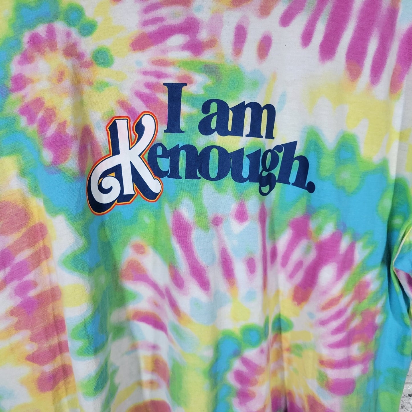 Barbie I Am Kenough Women's XXL Multicolor Tie-Dye T-Shirt Cotton Blend Crew