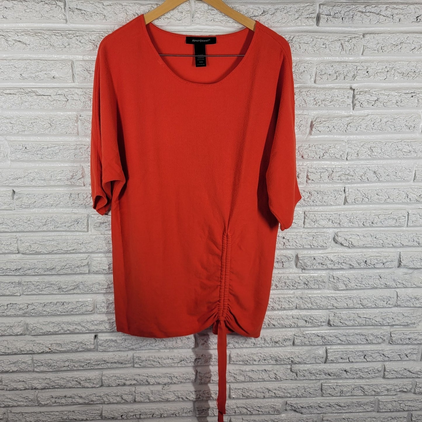 Ashley Stewart Womens Top 18 20 Plus Tunic Swim Coverup Orange Ruched Soft Comfy