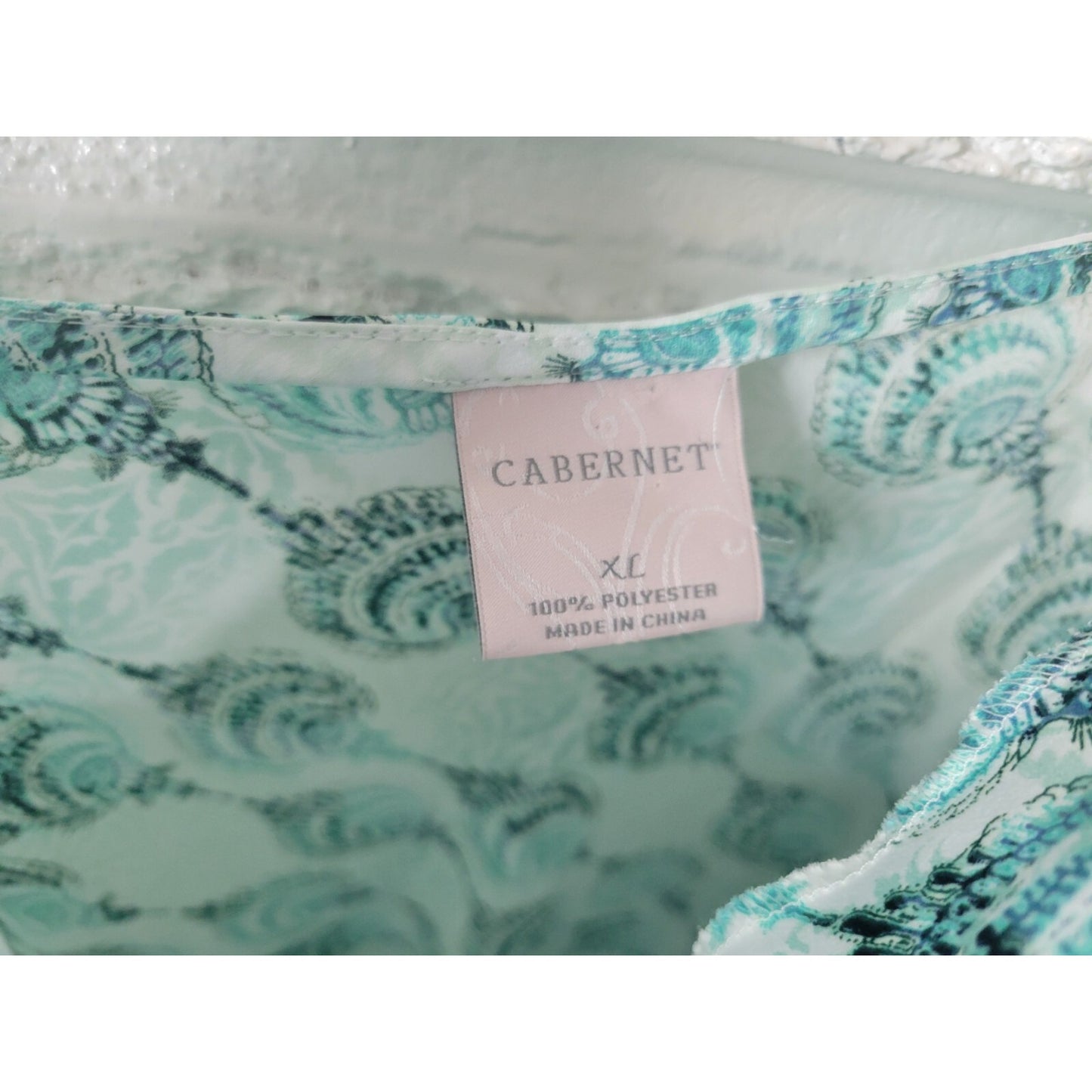 Cabernet Women's XL Nightgown Chemise V-Neck Spaghetti Strap Blue Geometric