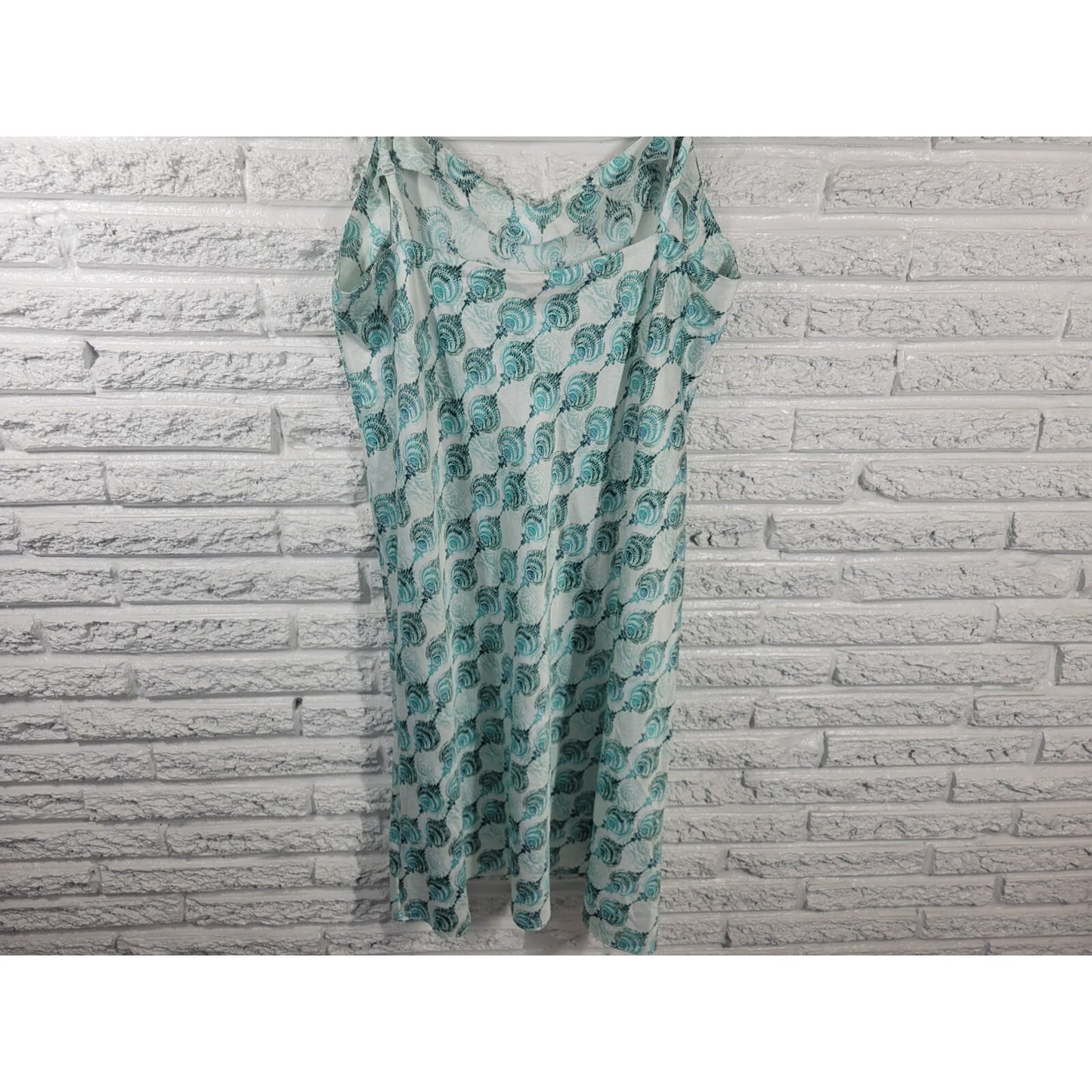 Cabernet Women's XL Nightgown Chemise V-Neck Spaghetti Strap Blue Geometric