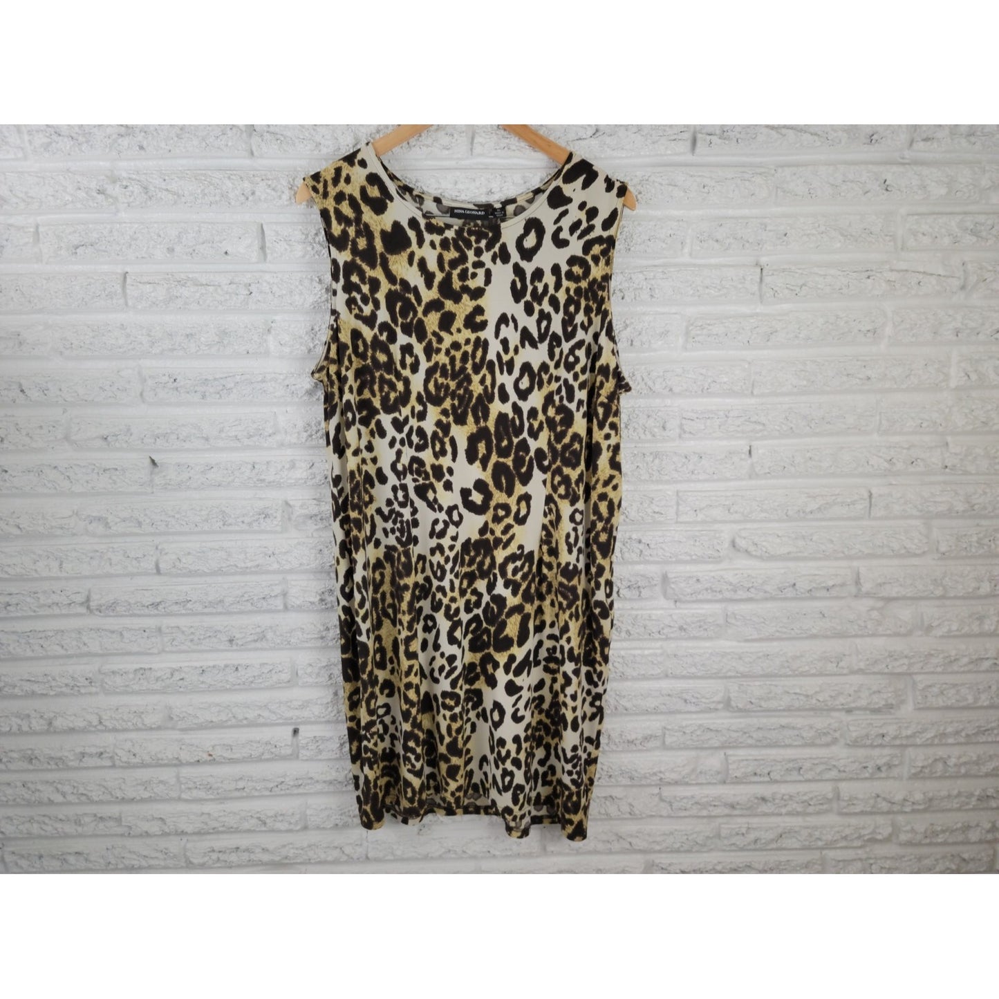 Nina Leonard Women Dress Extra Large Mini Sleeveless Shift Brown Animal Print