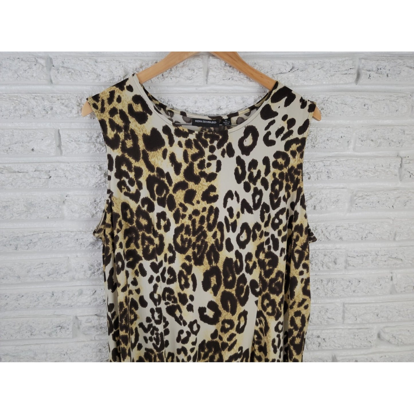 Nina Leonard Women Dress Extra Large Mini Sleeveless Shift Brown Animal Print