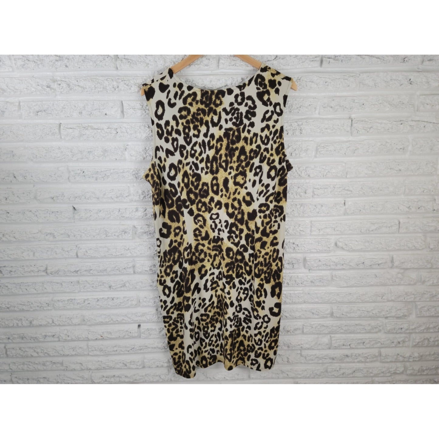 Nina Leonard Women Dress Extra Large Mini Sleeveless Shift Brown Animal Print