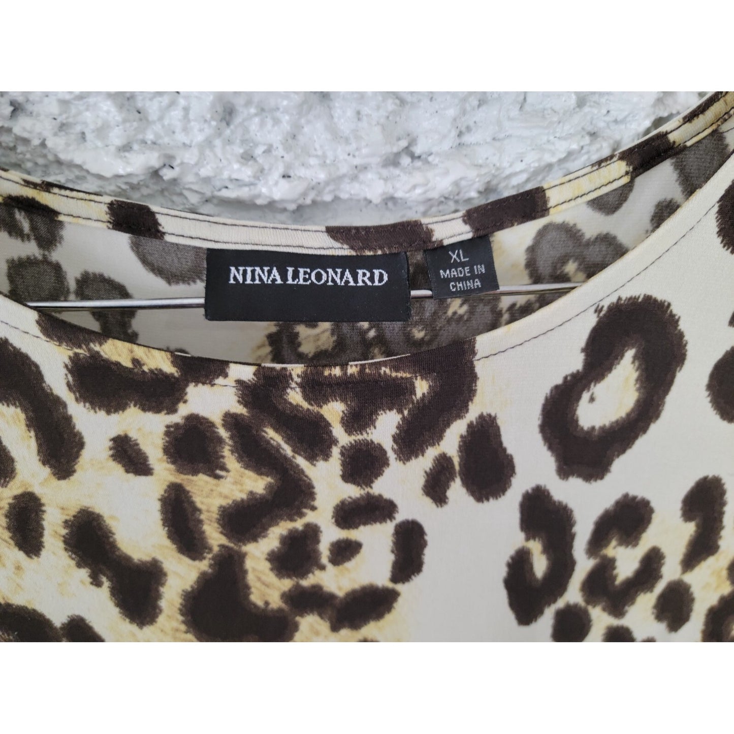 Nina Leonard Women Dress Extra Large Mini Sleeveless Shift Brown Animal Print