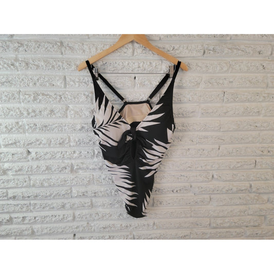 Kona Sol Womens Swimsuit 18W Plus One Piece Spaghetti Strap Keyhole Black Floral