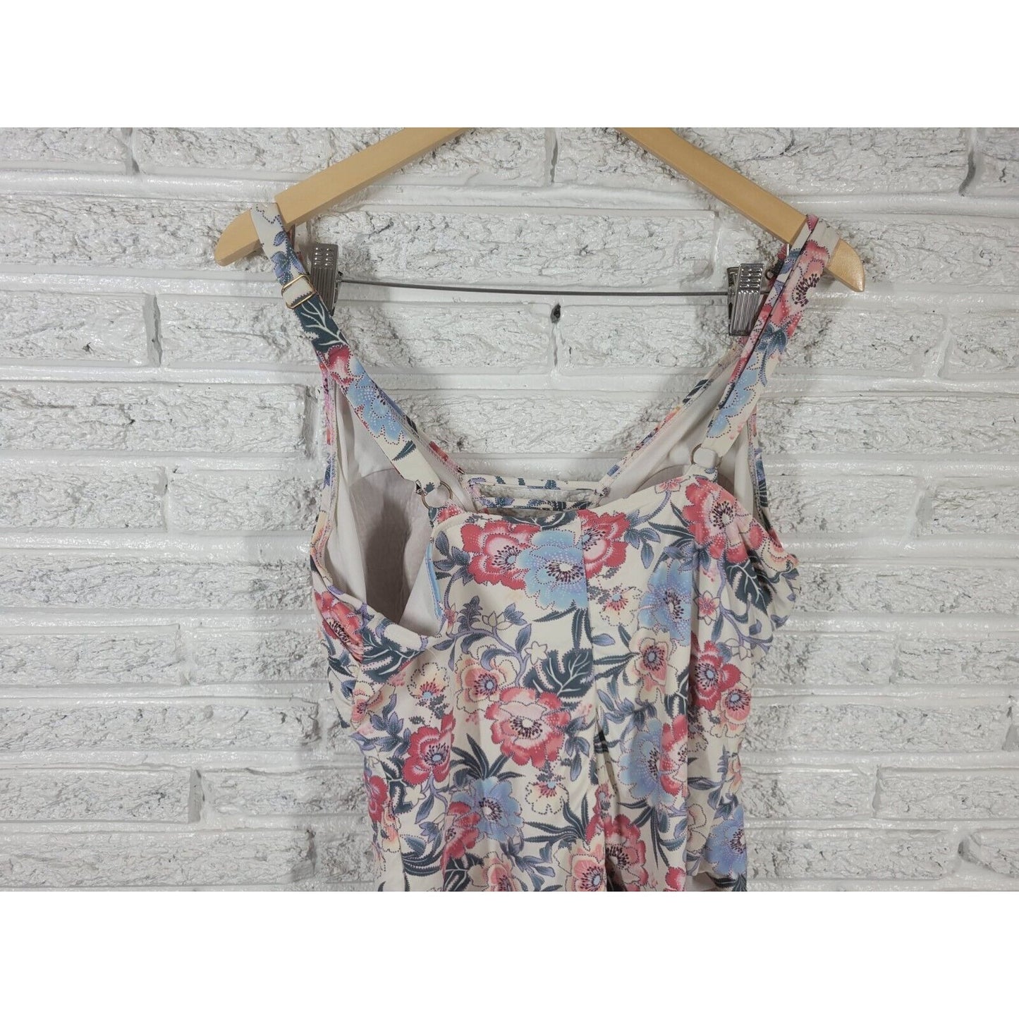 Time Tru Womens Swimsuit 1X Plus One Piece Blue Floral Lattice Plunge Bra Lined