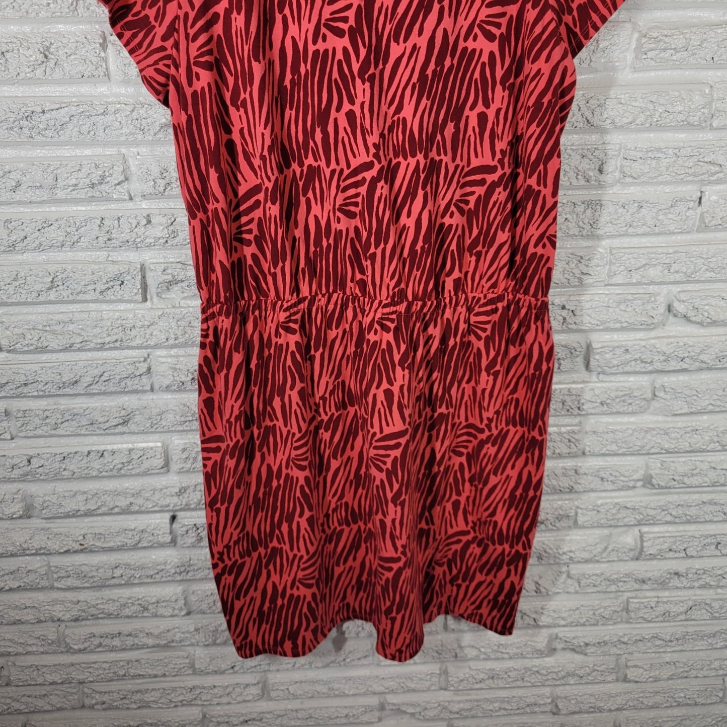 Liz Claiborne Womens Dress 1X Plus Fit Flare Short Sleeve Pink Animal Print