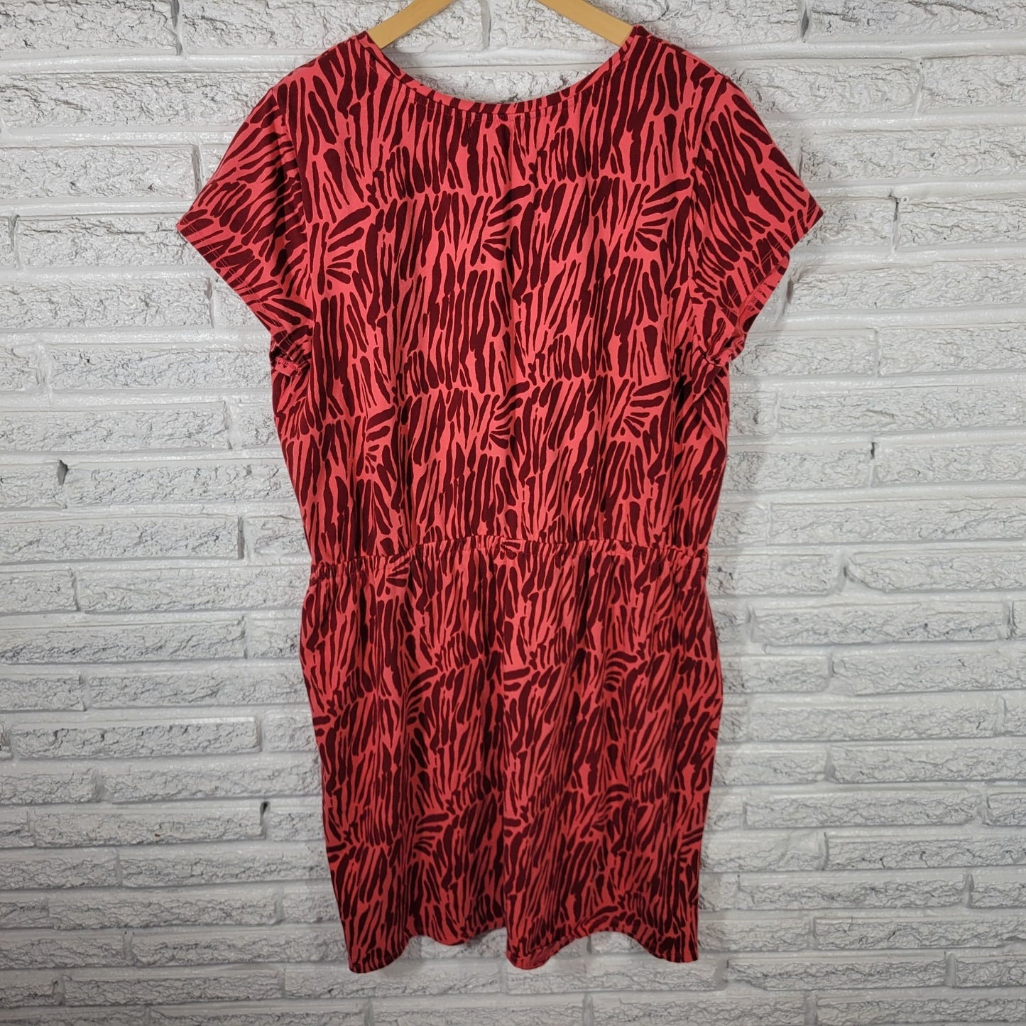 Liz Claiborne Womens Dress 1X Plus Fit Flare Short Sleeve Pink Animal Print