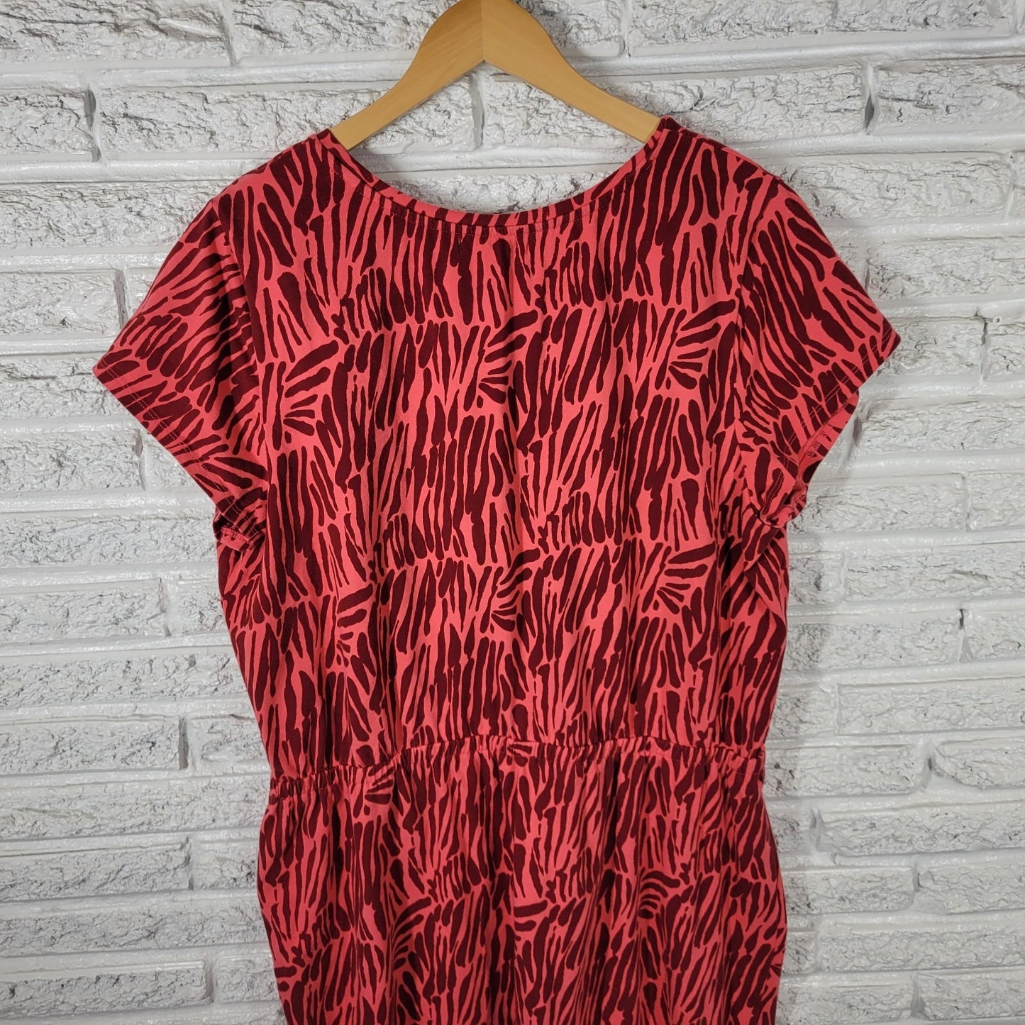 Liz Claiborne Womens Dress 1X Plus Fit Flare Short Sleeve Pink Animal Print