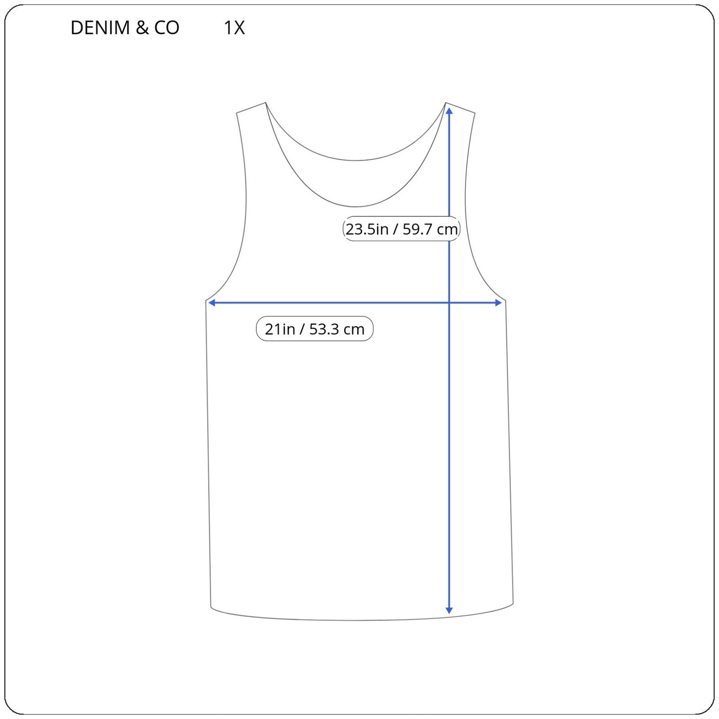 Denim & Co Womens Top 1X Plus Sleeveless Blue Cotton Embroider Pullover Casual