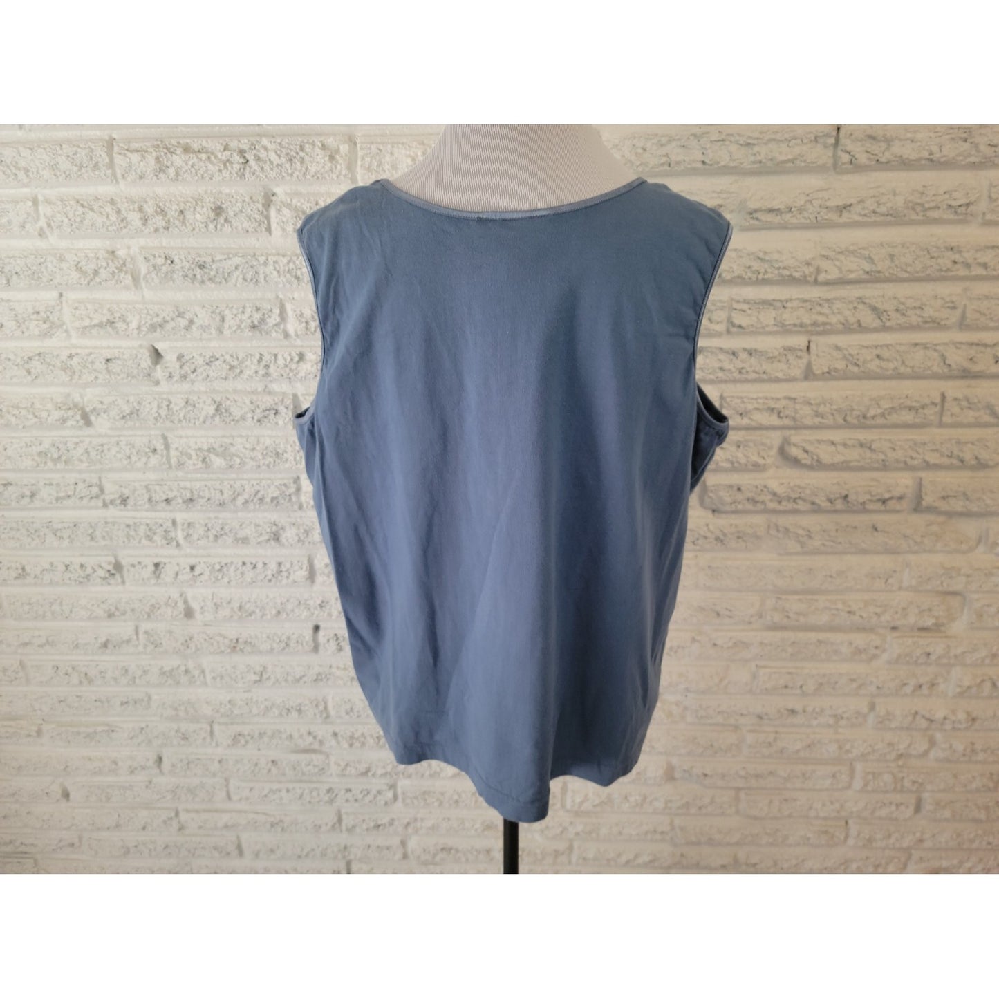 Denim & Co Womens Top 1X Plus Sleeveless Blue Cotton Embroider Pullover Casual