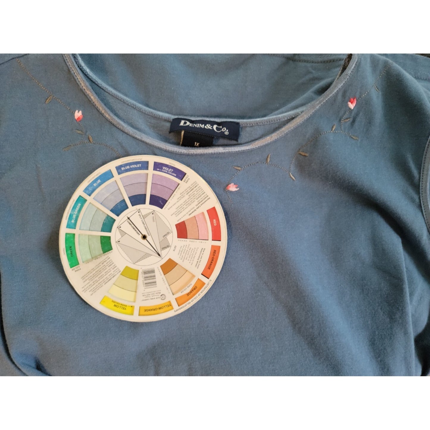 Denim & Co Womens Top 1X Plus Sleeveless Blue Cotton Embroider Pullover Casual