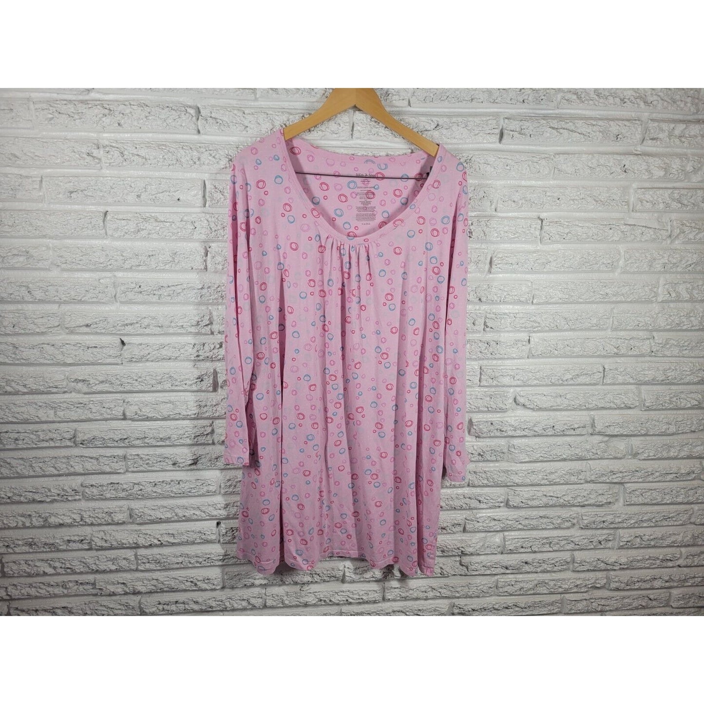 White Stag Womens Nightgown 2X 3X Long Sleeve Pink Lightweight Scribble Circles