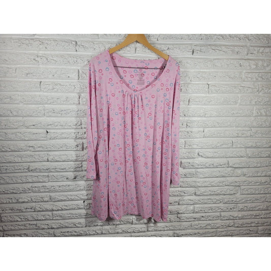 White Stag Womens Nightgown 2X 3X Long Sleeve Pink Lightweight Scribble Circles