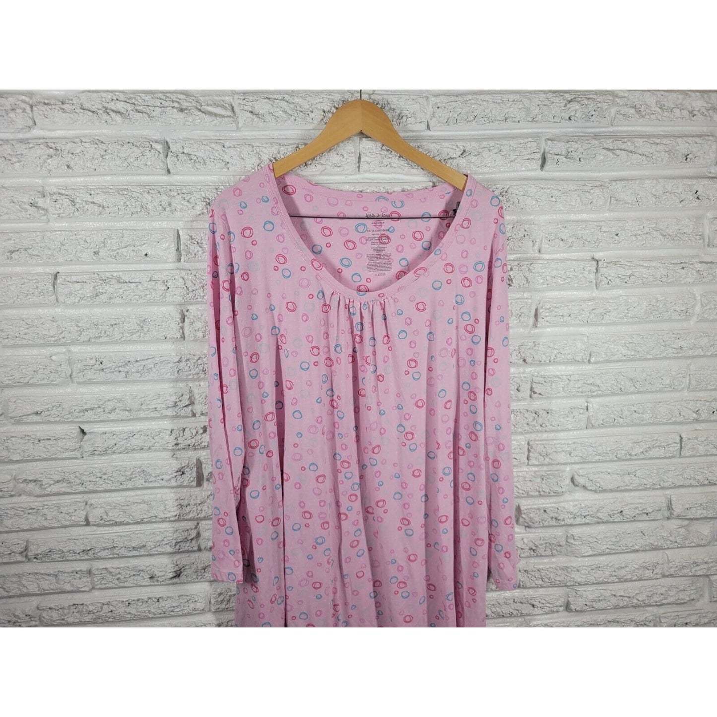 White Stag Womens Nightgown 2X 3X Long Sleeve Pink Lightweight Scribble Circles