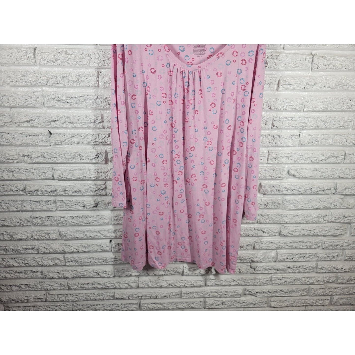 White Stag Womens Nightgown 2X 3X Long Sleeve Pink Lightweight Scribble Circles