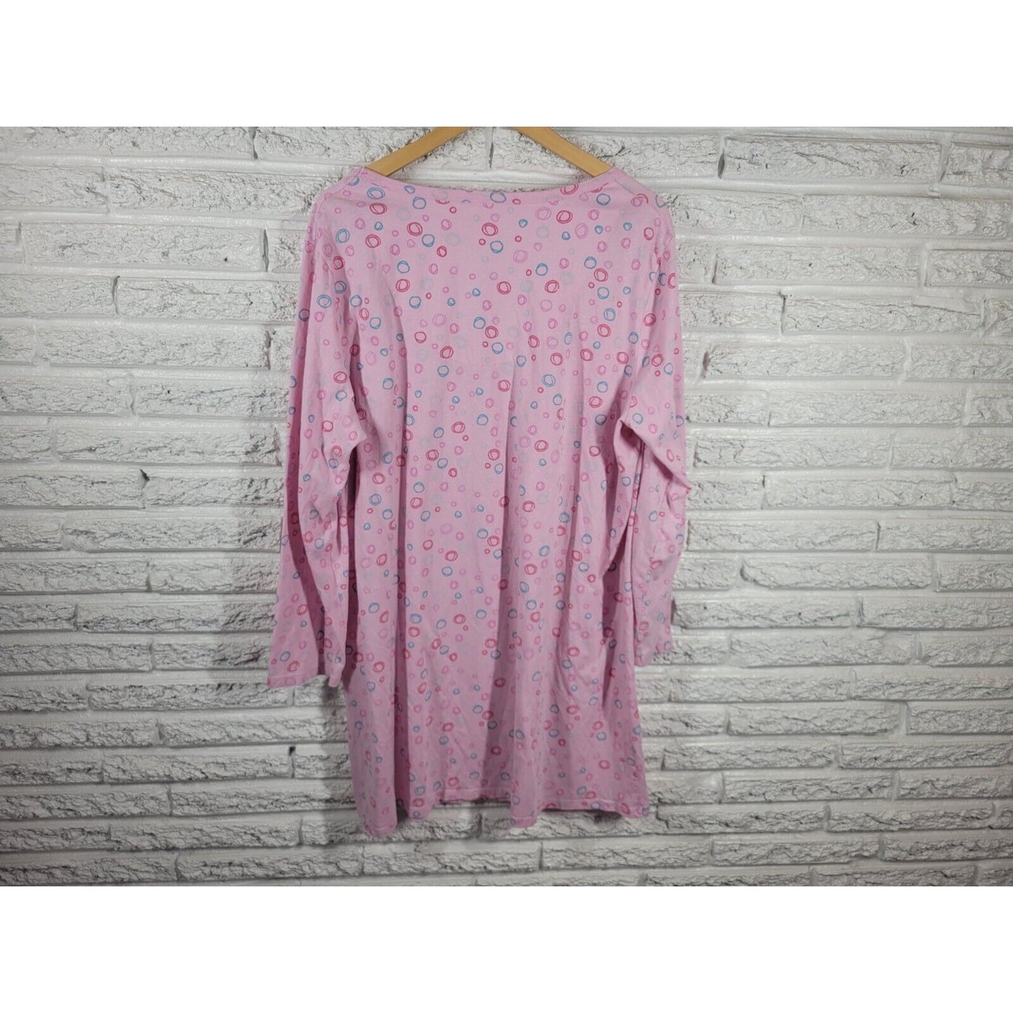 White Stag Womens Nightgown 2X 3X Long Sleeve Pink Lightweight Scribble Circles