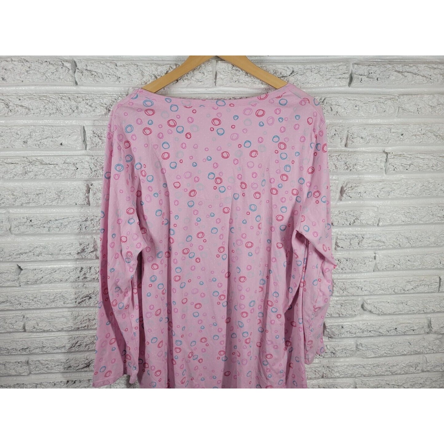 White Stag Womens Nightgown 2X 3X Long Sleeve Pink Lightweight Scribble Circles