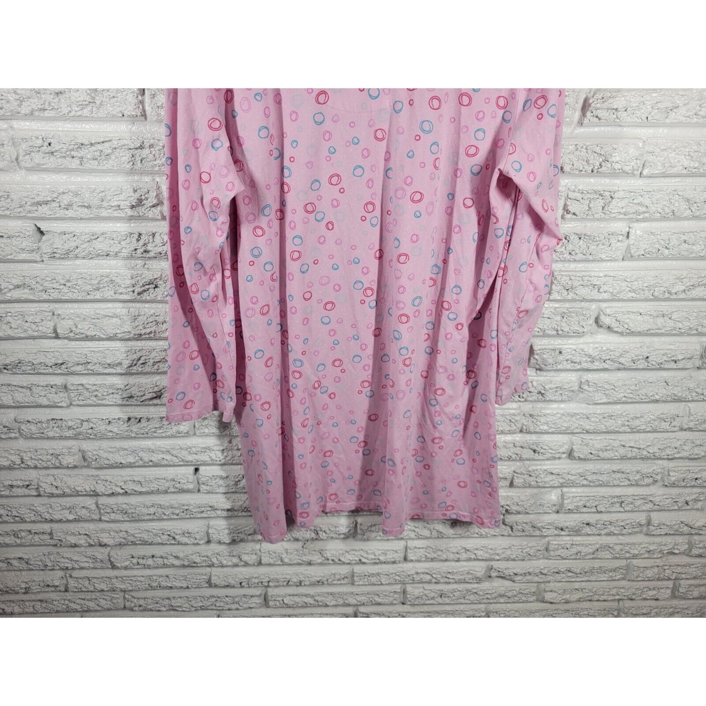 White Stag Womens Nightgown 2X 3X Long Sleeve Pink Lightweight Scribble Circles