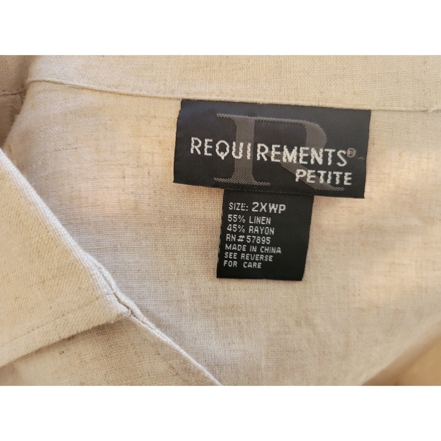 Requirements Petite Womens Shirt 2XWP Roll Tab Sleeve Button Up Embroider Beaded