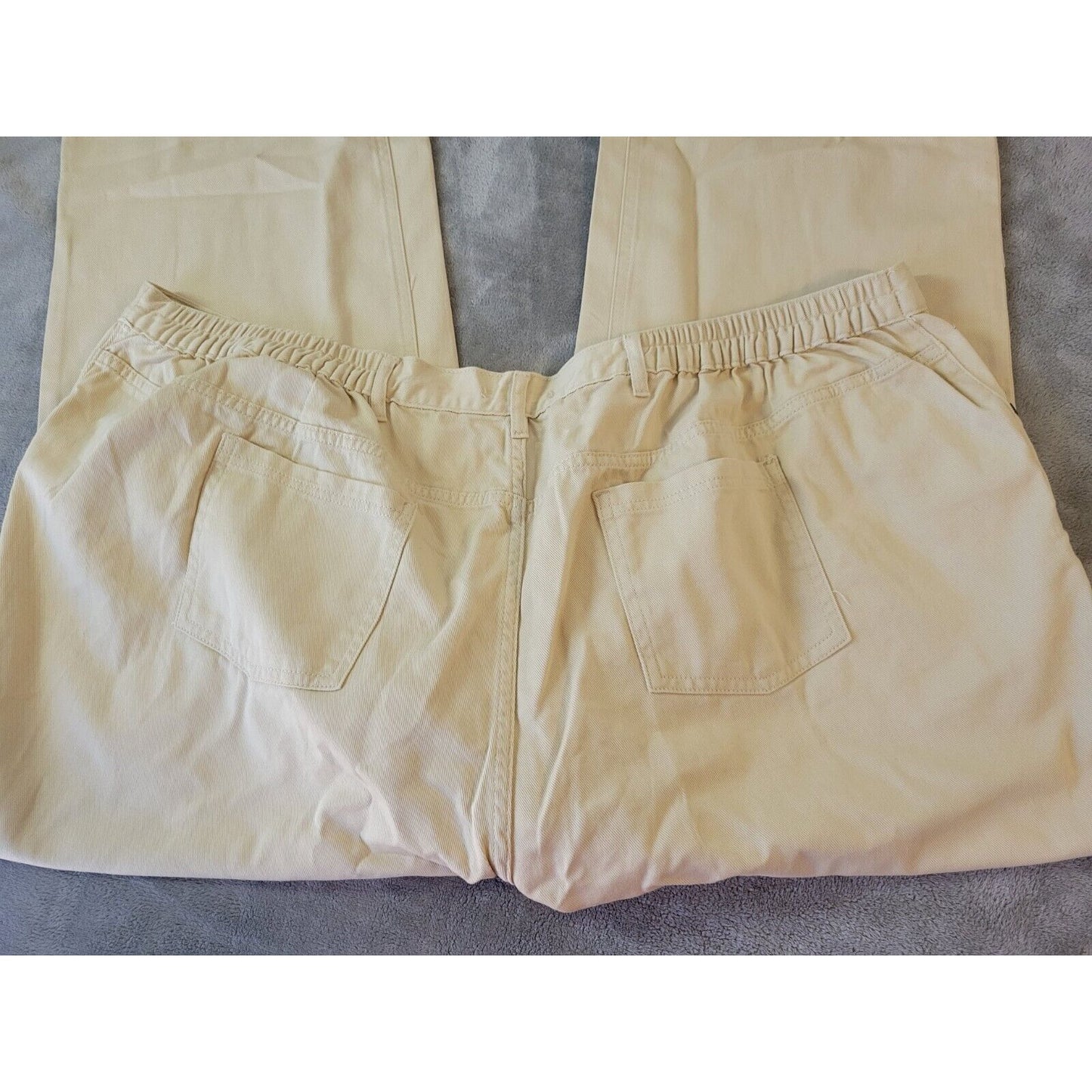 Woman Within Womens Jeans 34W Straight Leg Beige Cotton Elastic Waist Zip Fly