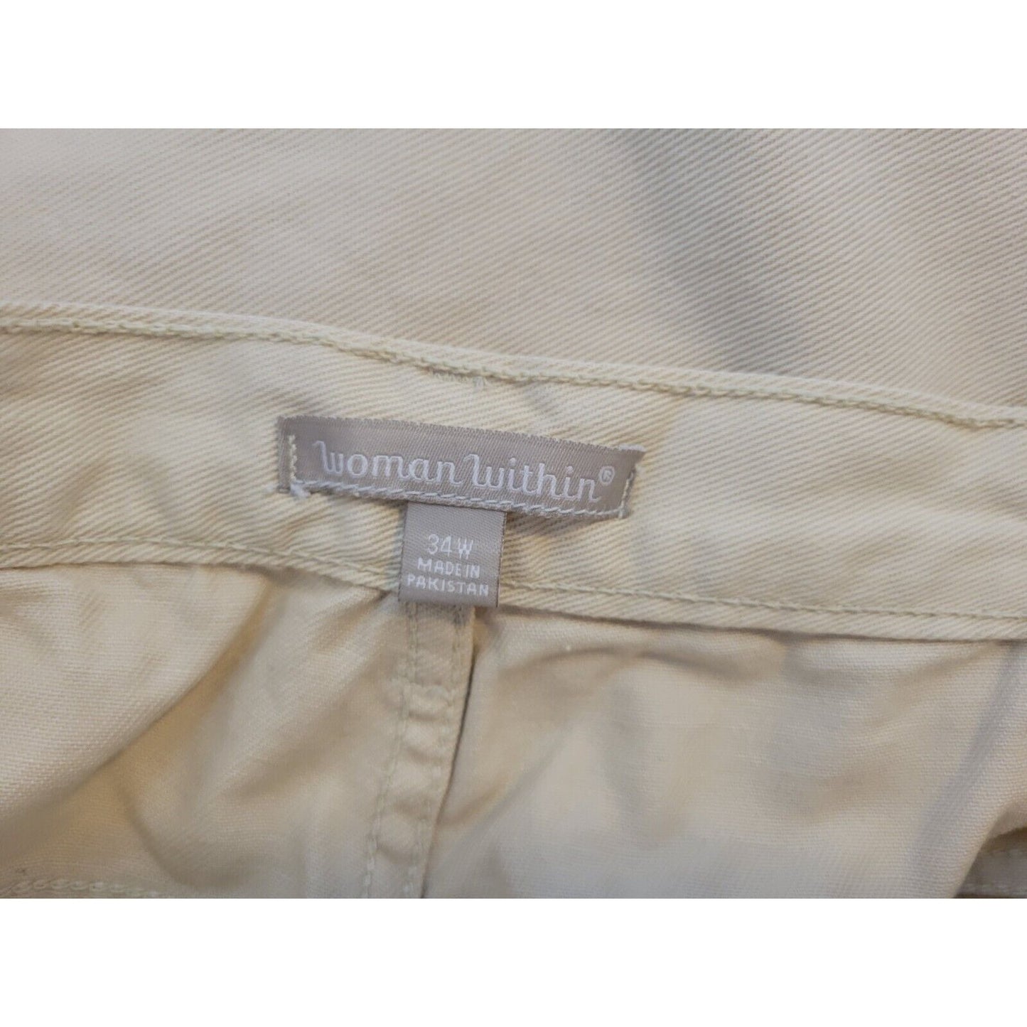 Woman Within Womens Jeans 34W Straight Leg Beige Cotton Elastic Waist Zip Fly