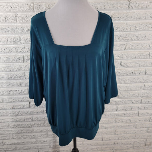Worthington Womens Top Extra Large Dolman Sleeve Green Poly Blend Square Neck