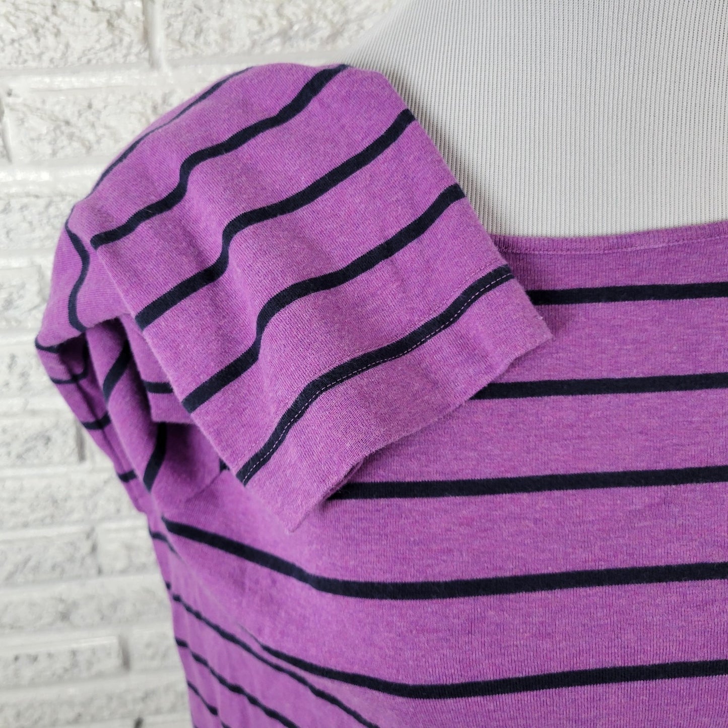 Croft Barrow Womens Top 1X Plus 3/4 Sleeve Zip Shoulders Cotton Purple Stripe