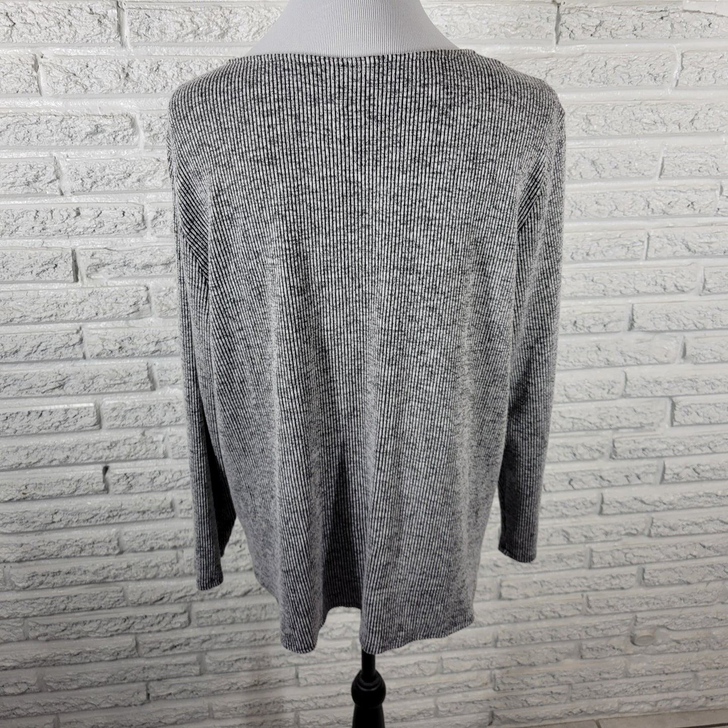 Ruby Rd Womens Sweater XL Long Sleeve Gray Ribbed Keyhole Casual Travel Comfy