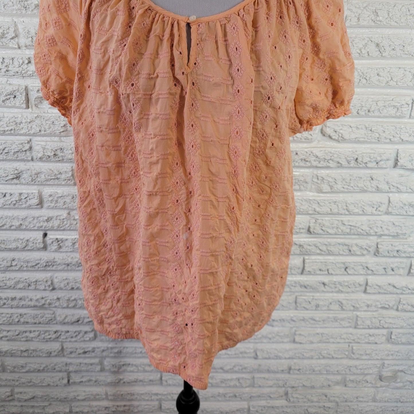 St. John's Bay 1X Plus Size Top Orange Cotton Eyelet Peasant Blouse Boat Neck
