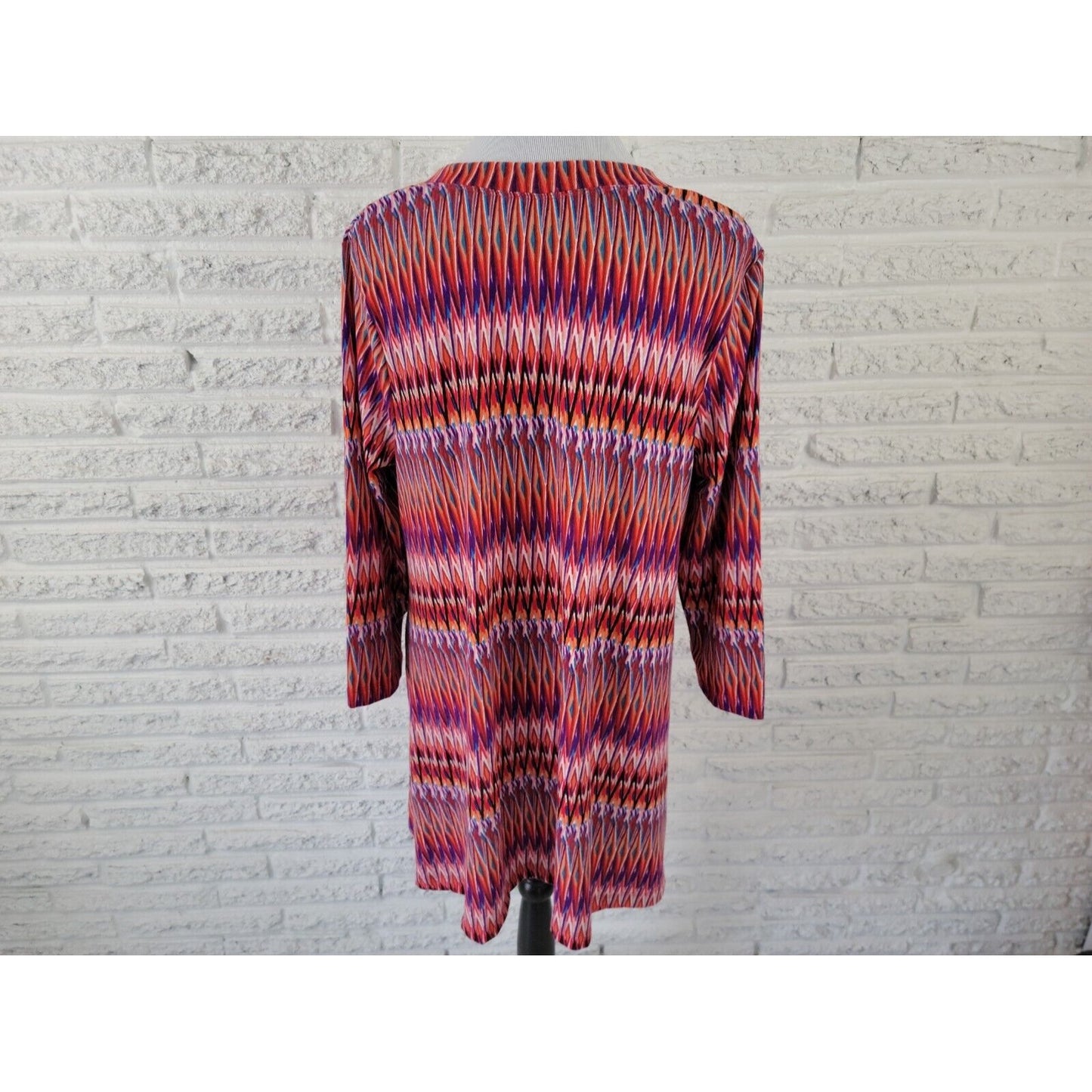 Premise Womens Top Extra Large Tunic 3/4 Sleeve Pullover Red Geometric New