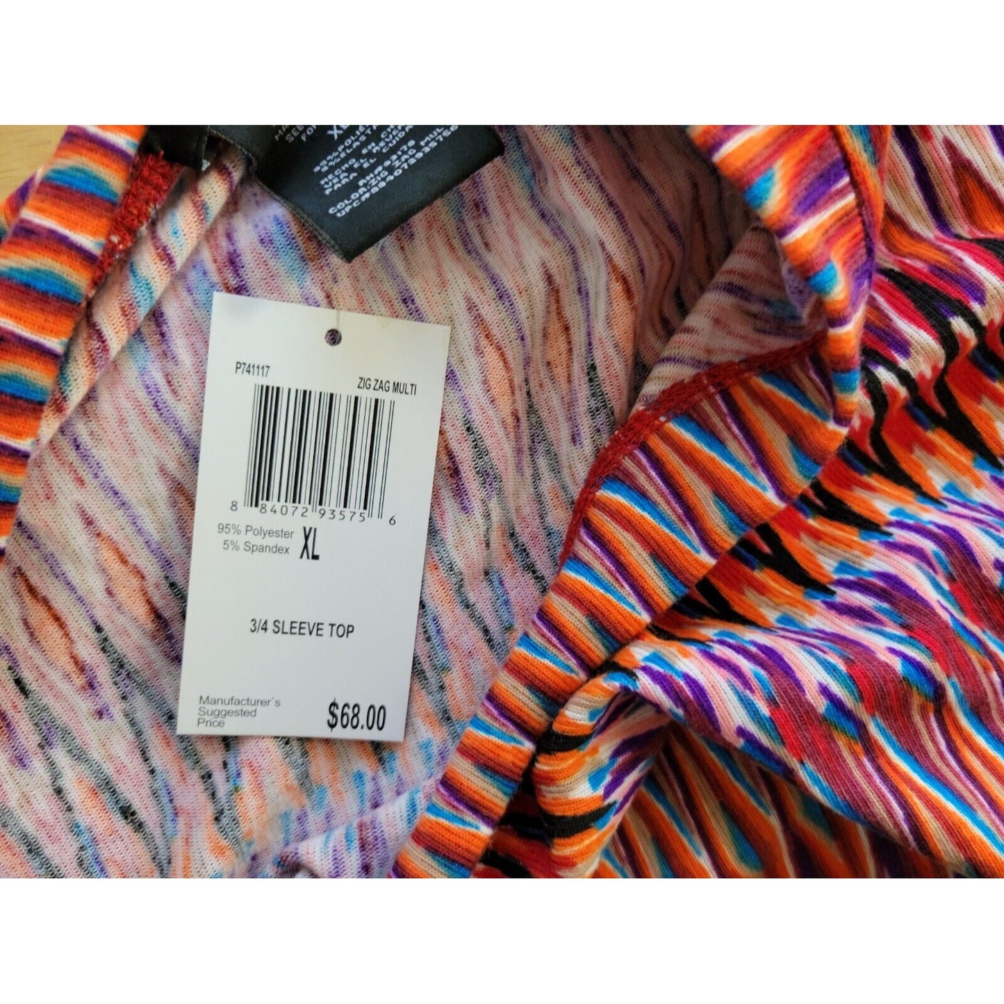 Premise Womens Top Extra Large Tunic 3/4 Sleeve Pullover Red Geometric New