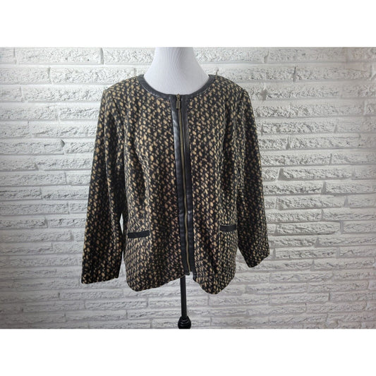 Bob Mackie Wearable Art Womens Jacket 1X Full Zip Fleece Black Animal Print