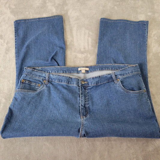 Woman Within Womens Jeans 22WP Petite Capri Straight Leg Medium Blue Denim Zip