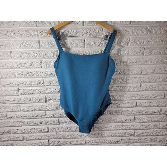 Kona Sol Womens Swimsuit Extra Large One Piece Blue Ribbed Bra Keyhole Back